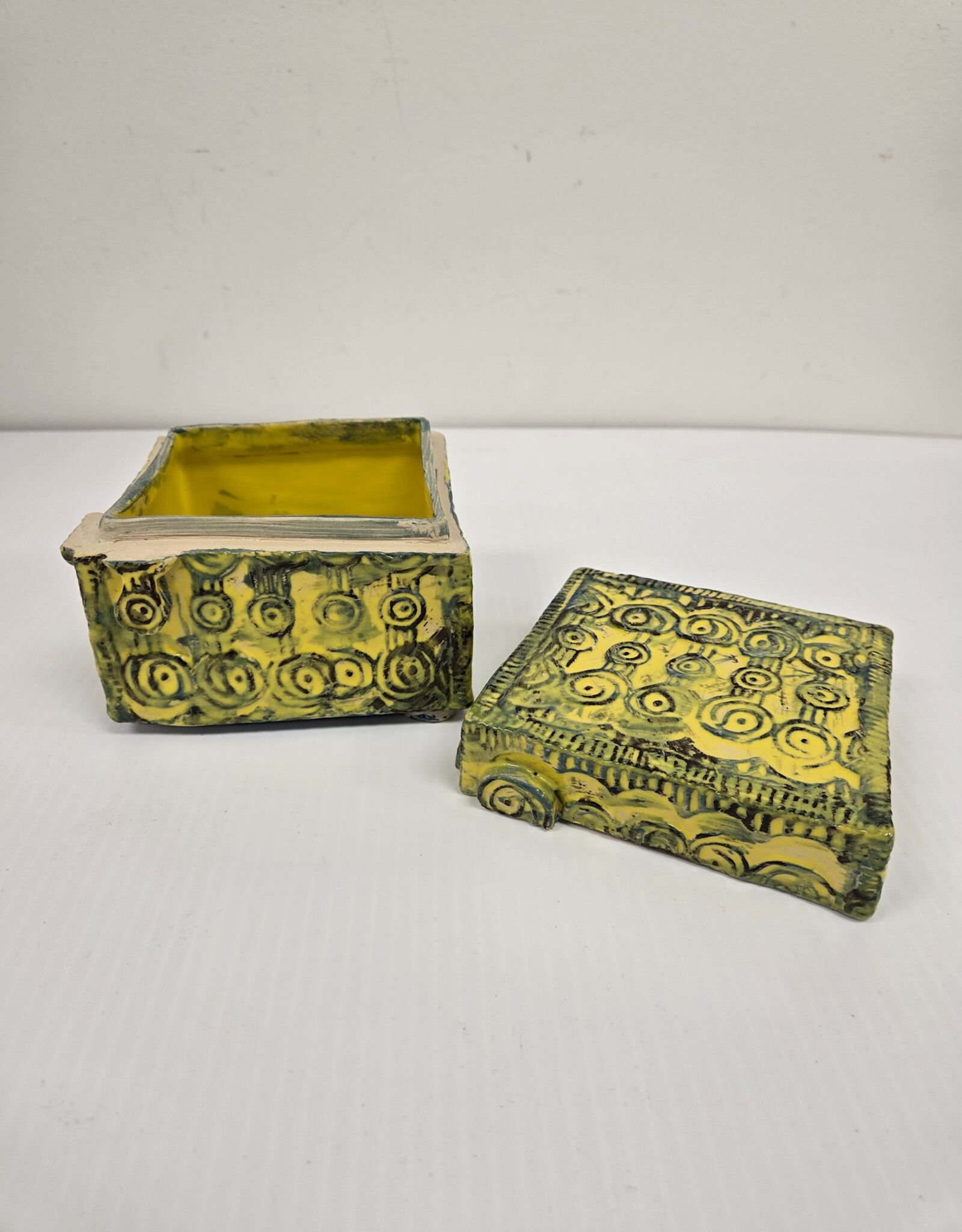 Yellow Hand-Crafted Pottery Box w/Lid