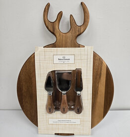 Wooden Cheese Board & Knife Set - deer