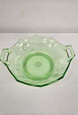 Green Uranium Glass Decagon Bowl w/etched flowers