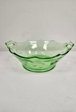 Green Uranium Glass Decagon Bowl w/etched flowers