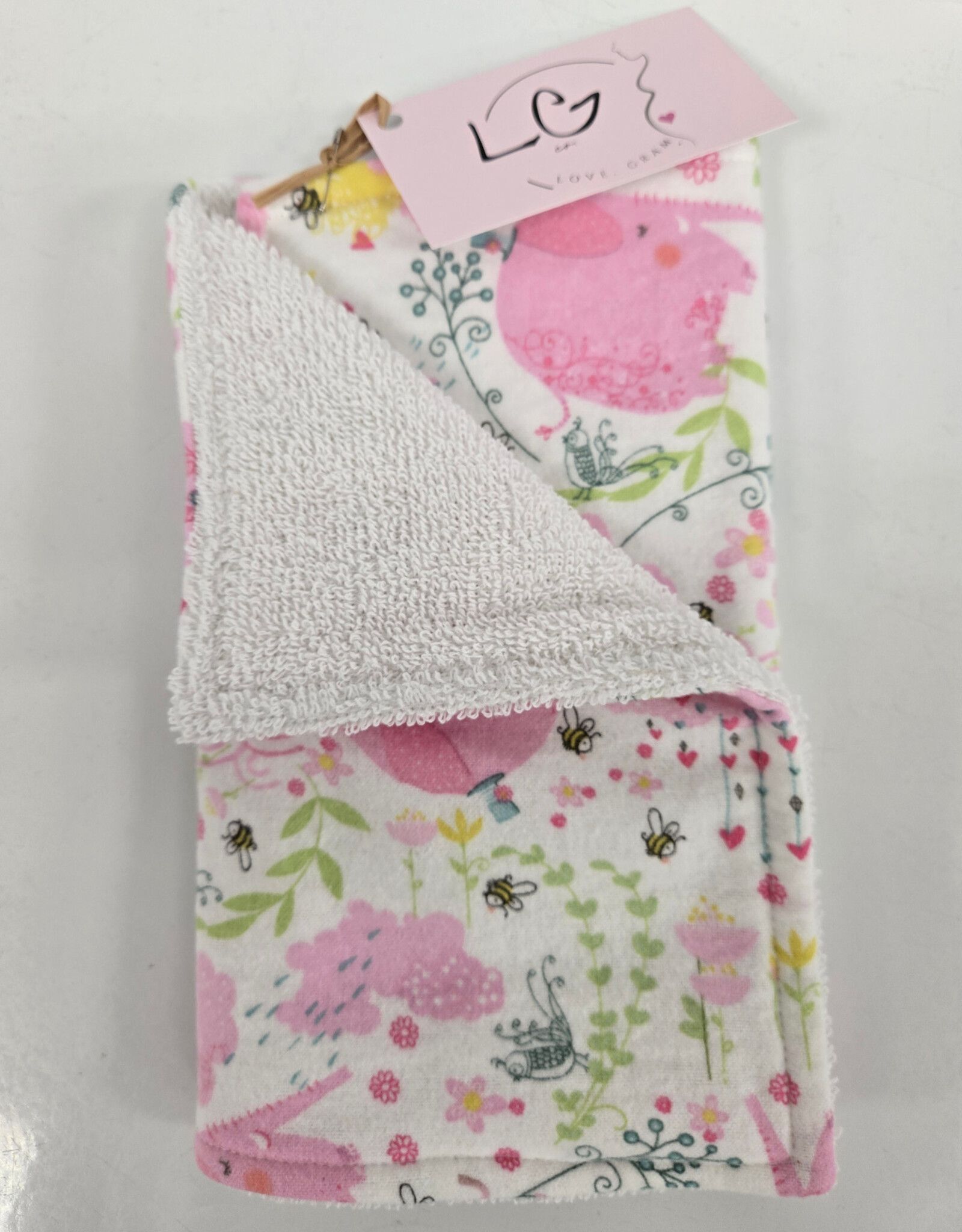 Burp Cloth - Pink Elephants w/flowers & bees