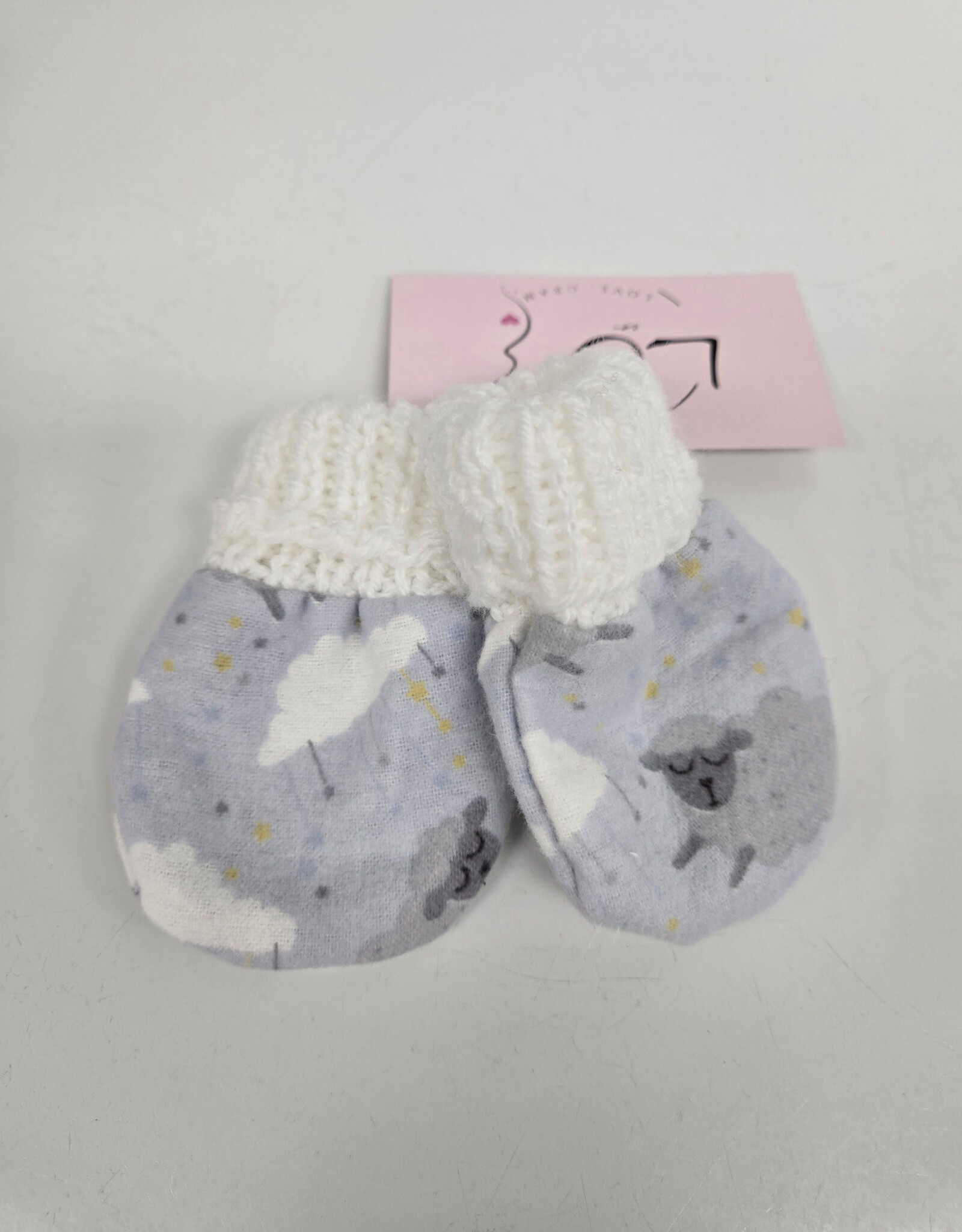 Flannel Mitts - Grey Lamb/Yellow Moon