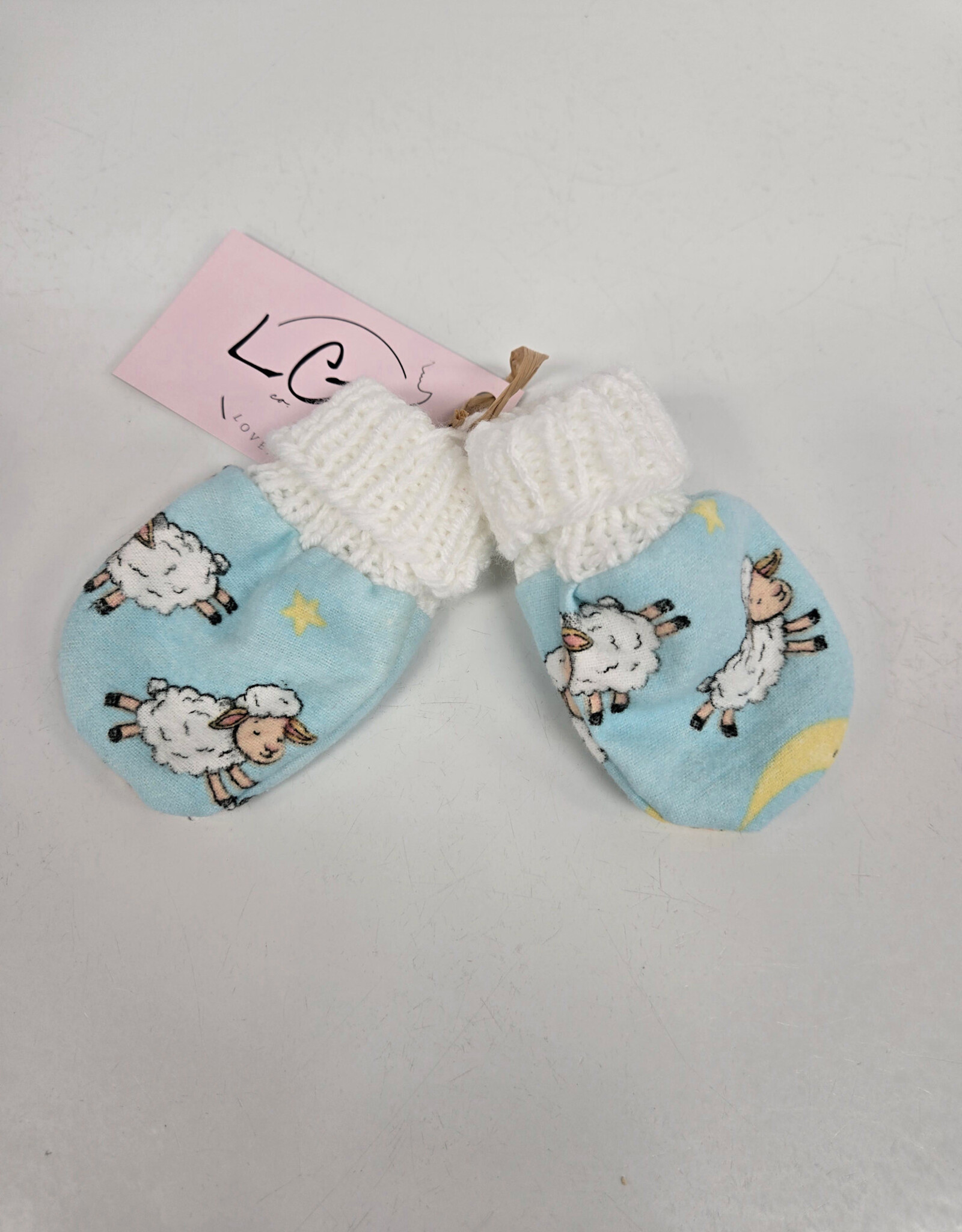 Flannel Mitts - Blue Lamb/Yellow Moon