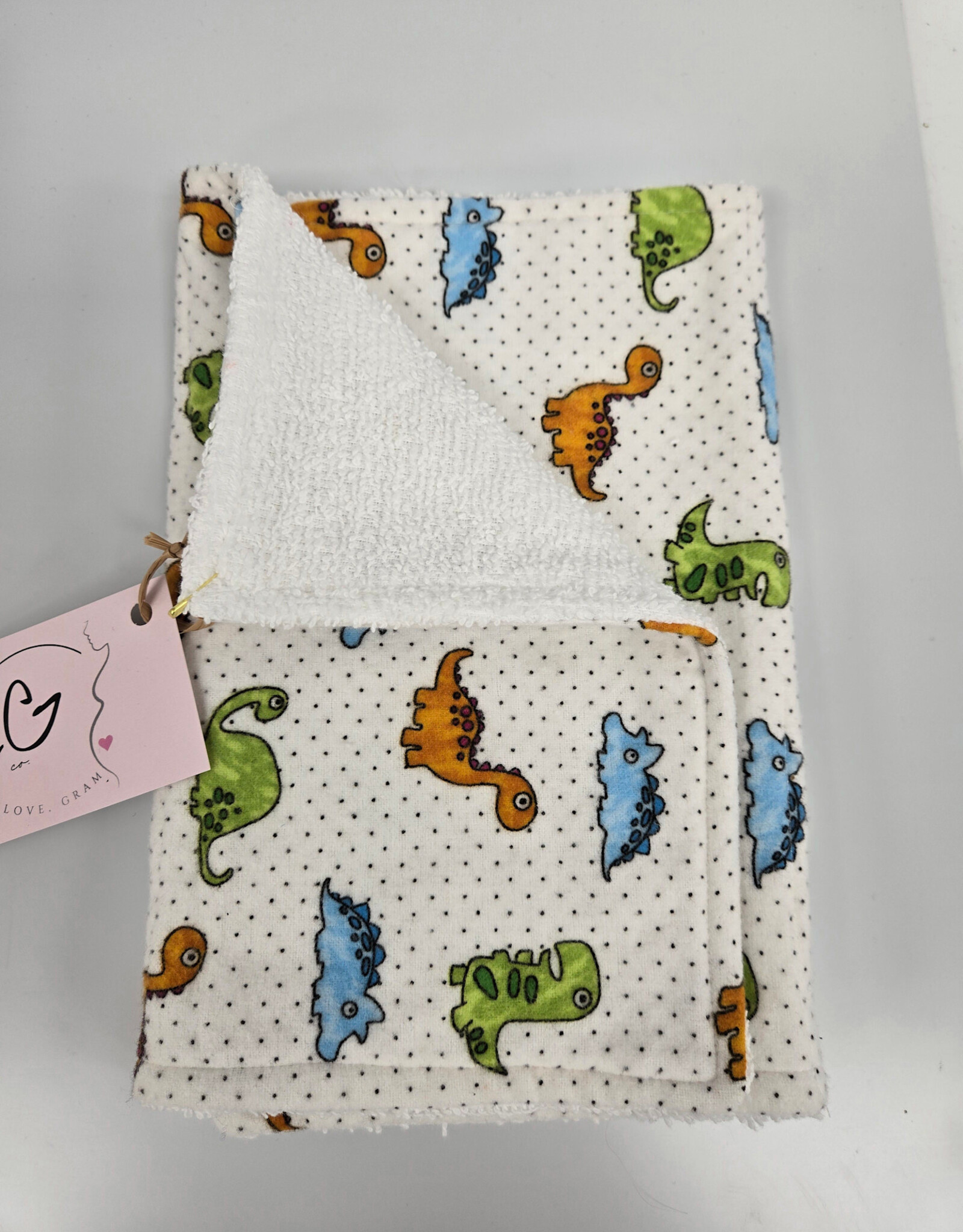 Burp Cloth - White Dinosaur