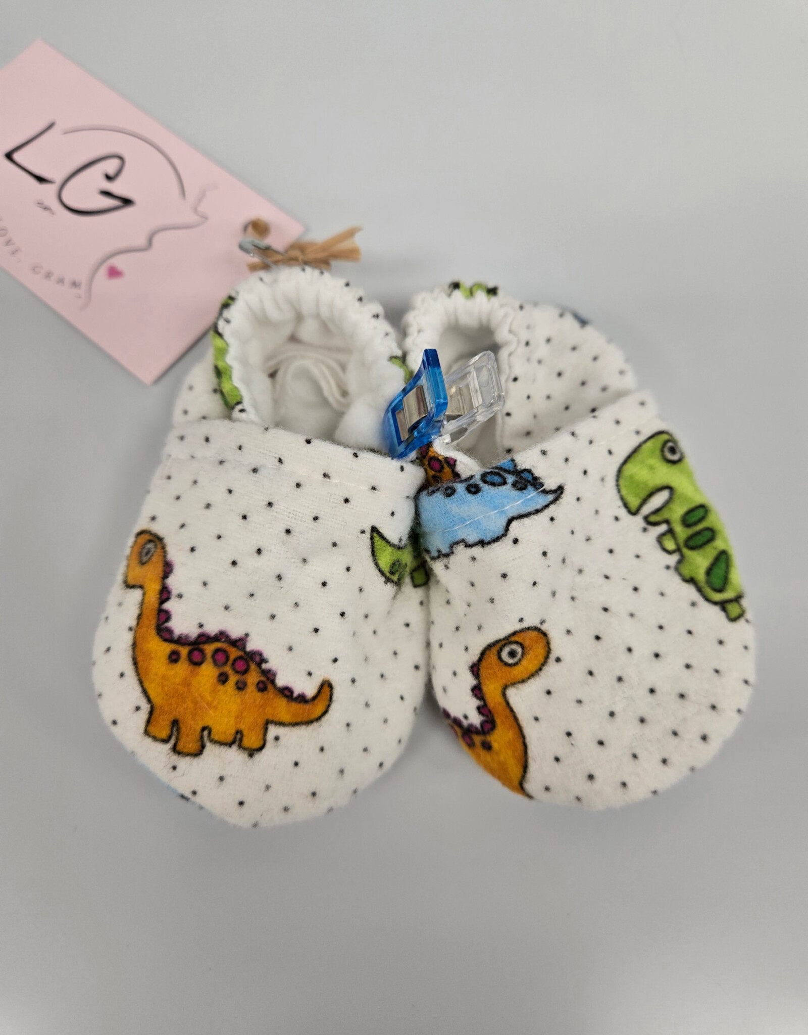 Flannel Slippers - White Dinosaur