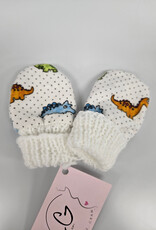 Flannel Mitts - White Dinosaur