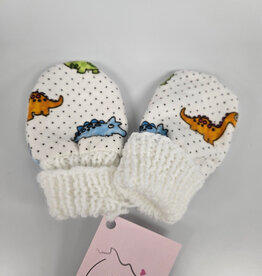 Flannel Mitts - White Dinosaur