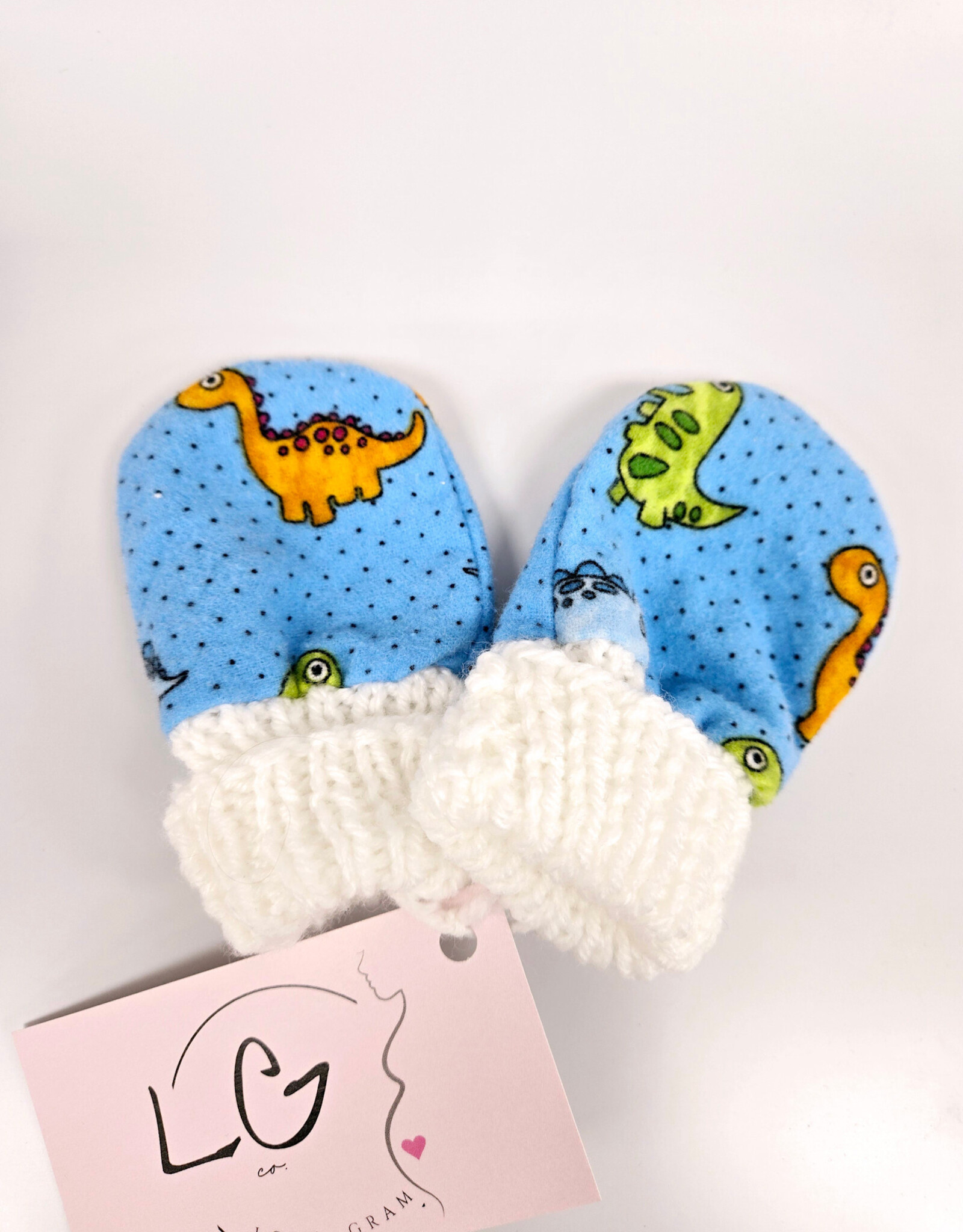 Flannel Mitts - Blue Dinosaur