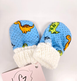 Flannel Mitts - Blue Dinosaur