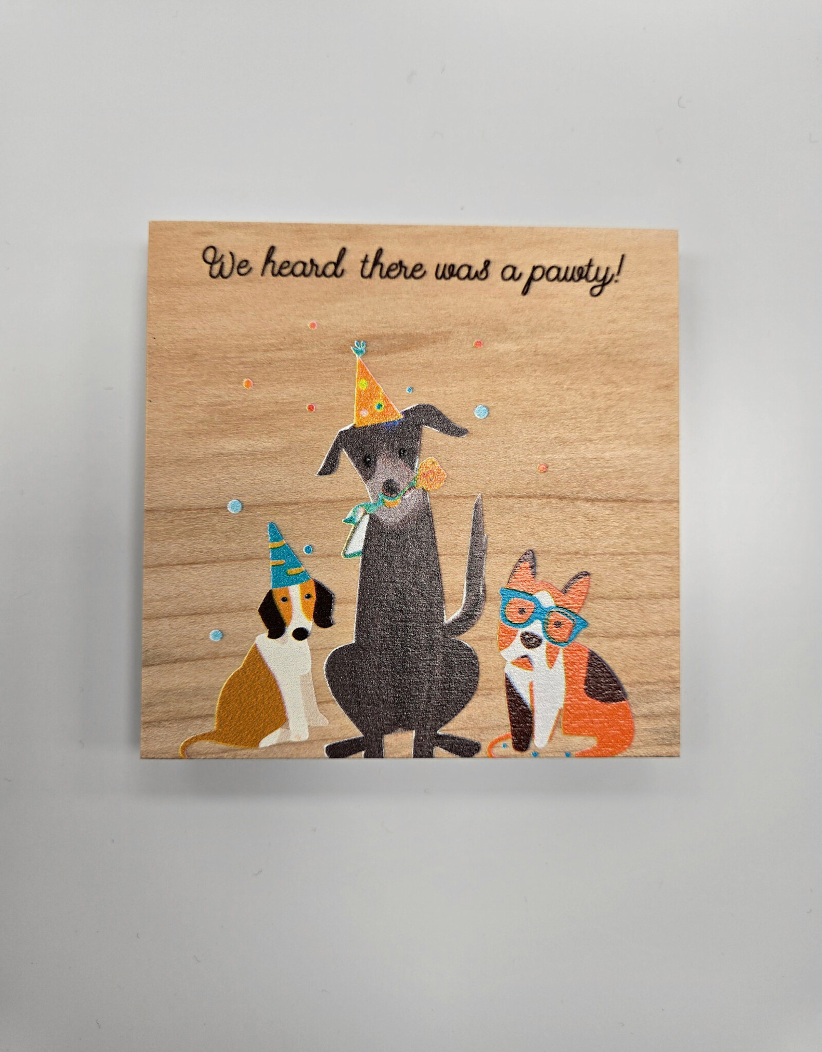 Solid Maple Wood Coaster #1316  - Party Pups