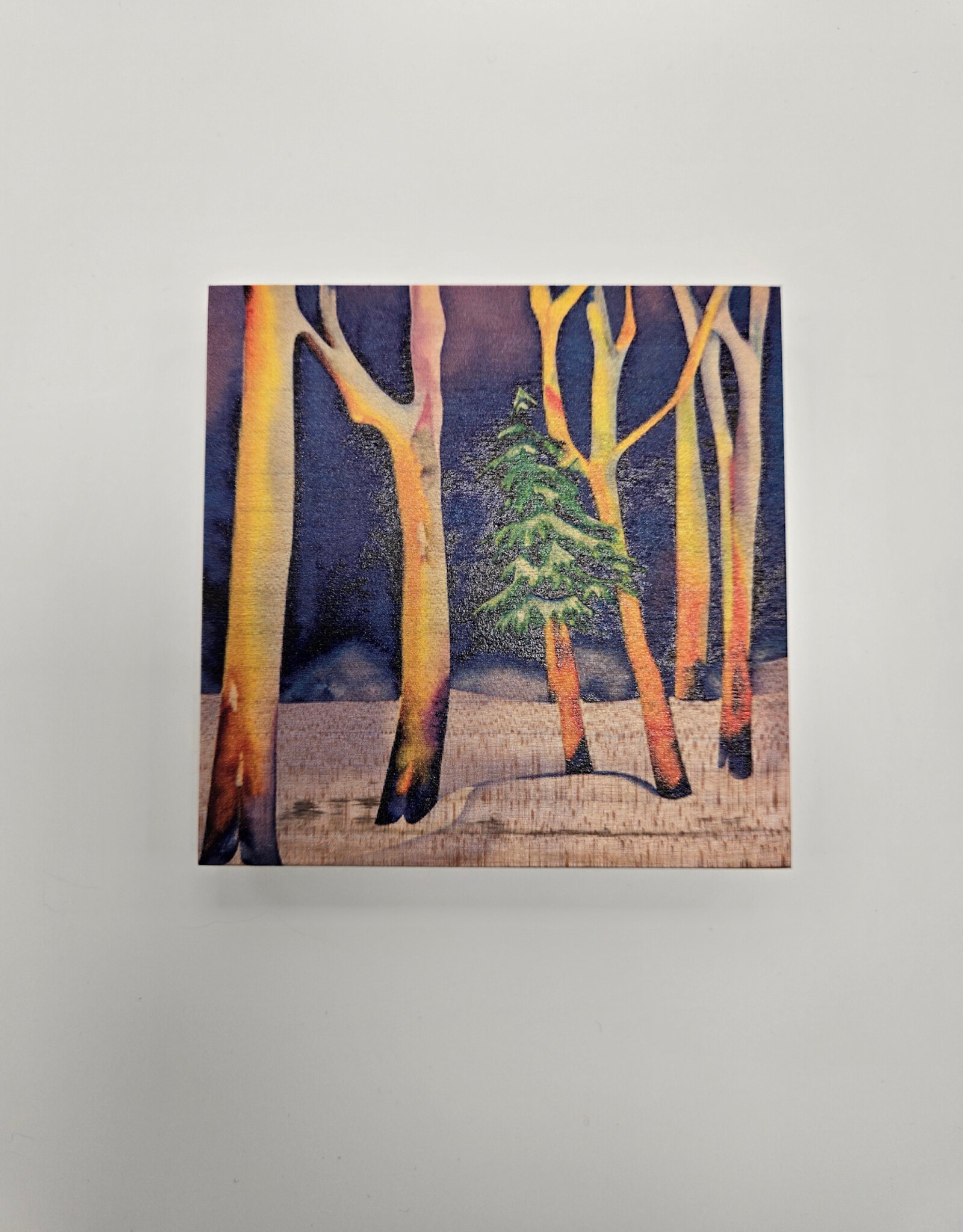 Solid Maple Wood Coaster #1529  - Winter Trees