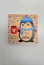 Solid Maple Wood Coaster #1721  - Penguin Coffee