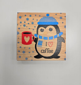 Solid Maple Wood Coaster #1721  - Penguin Coffee
