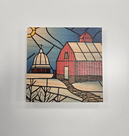 Solid Maple Wood Coaster #1629  - Winter Barn & Church