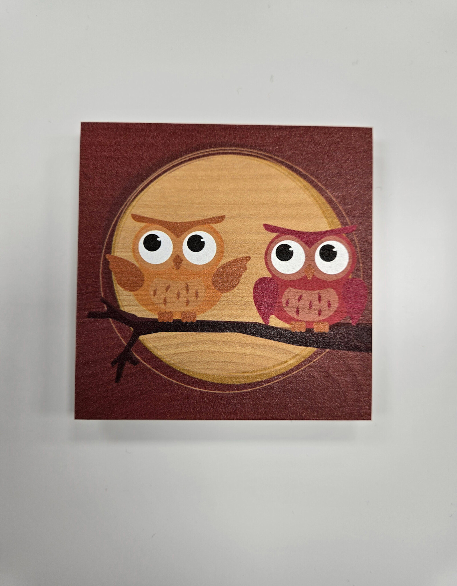 Solid Maple Wood Coaster #268 - Burgundy Owl