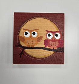 Solid Maple Wood Coaster #268 - Burgundy Owl