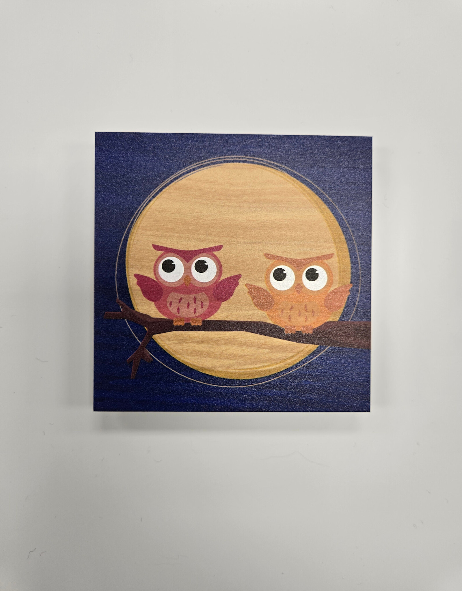 Solid Maple Wood Coaster #270 - Navy Owl