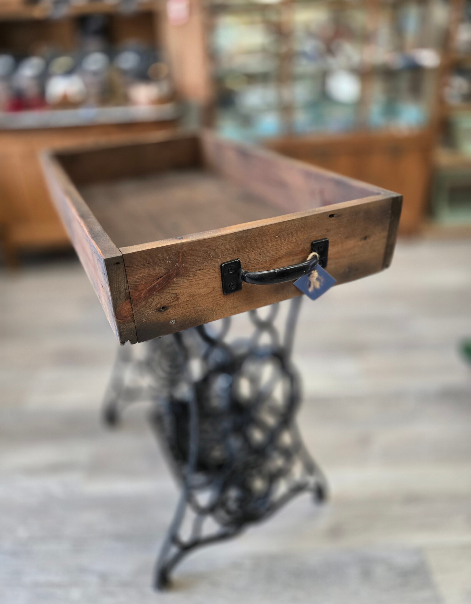 Antique Singer Sewing Table w/Wooden Top w/black handles