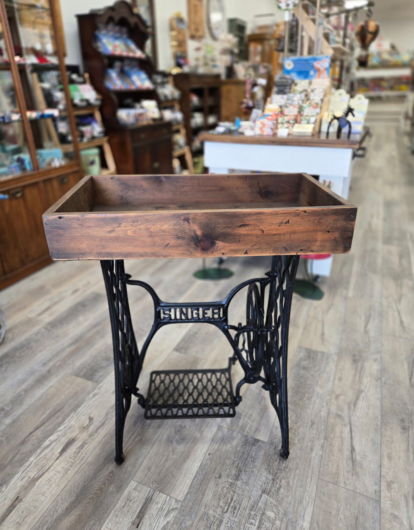 Antique Singer Sewing Table w/Wooden Top w/black handles