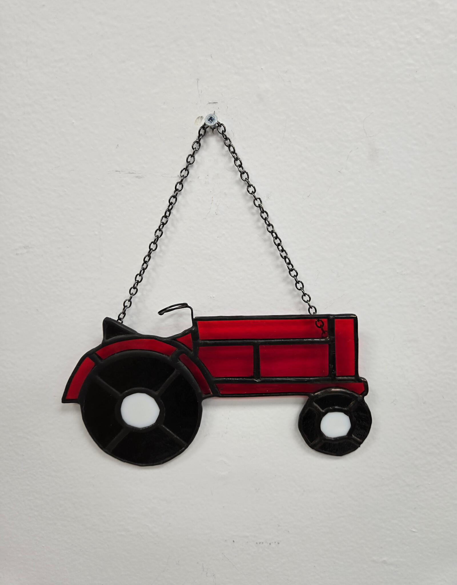Stained Glass Tractor Suncatcher - red
