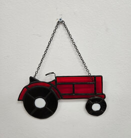 Stained Glass Tractor Suncatcher - red