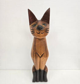Vintage Tall Wooden Cat - 15"