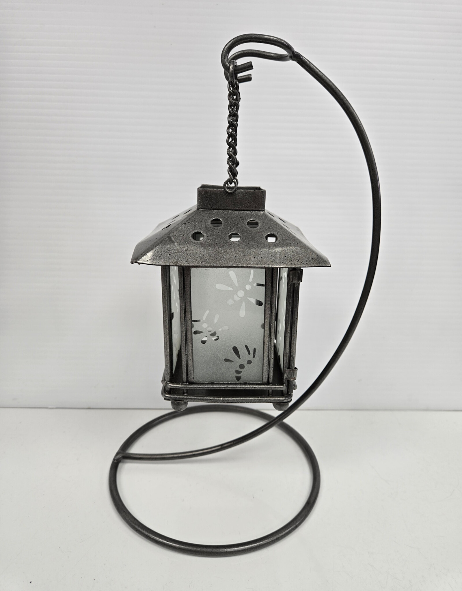 Metal Lantern w/Stand - dragonfly