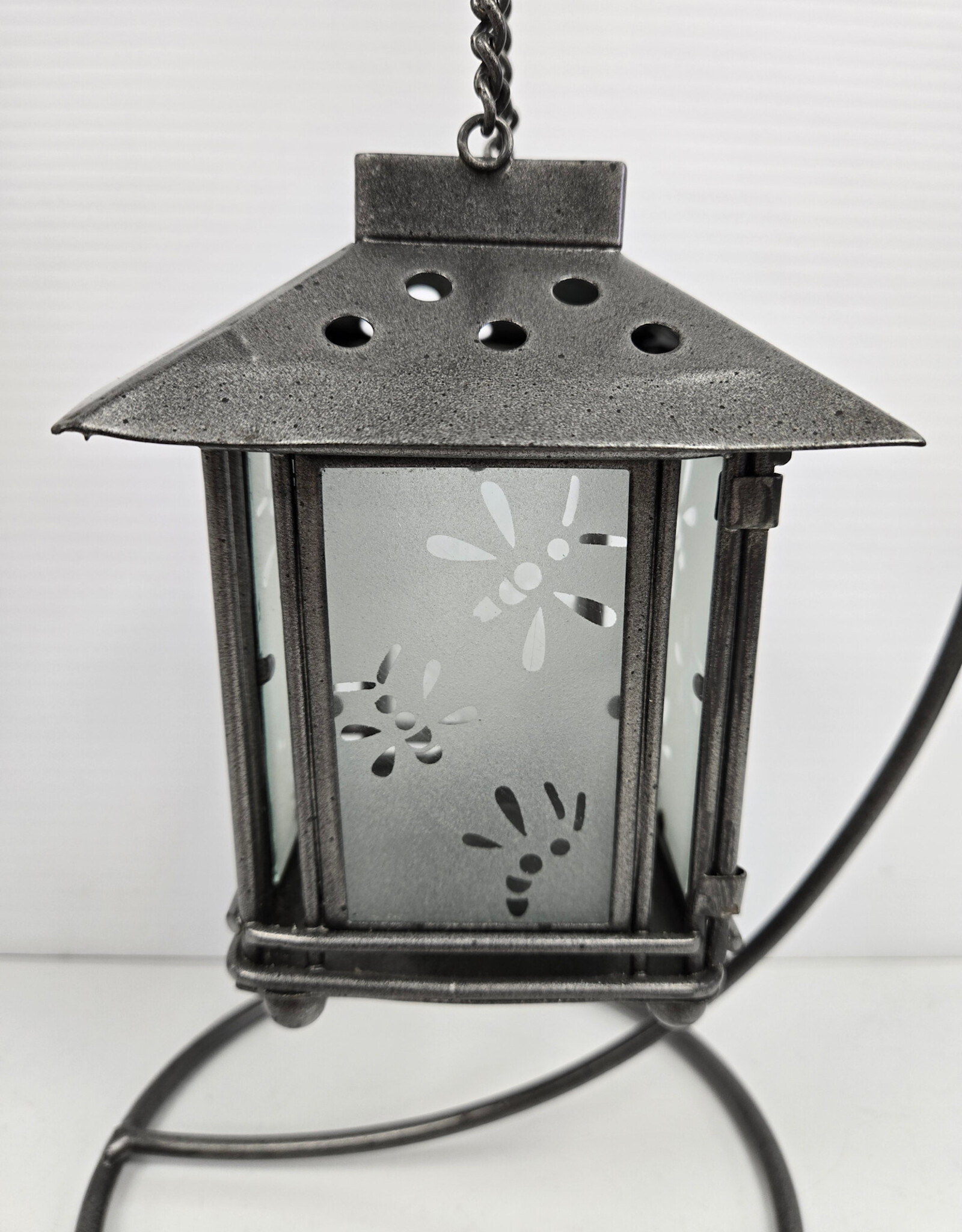 Metal Lantern w/Stand - dragonfly