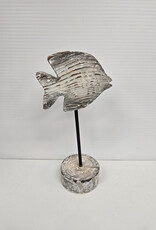 Small White Wooden Fish on Stand