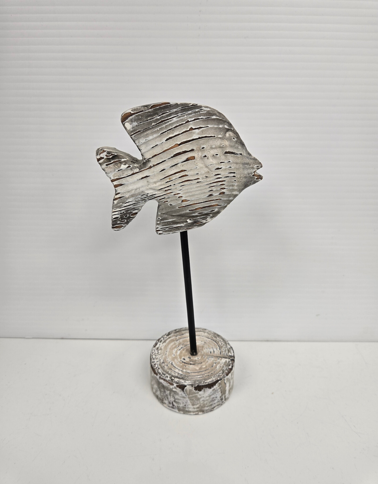 Small White Wooden Fish on Stand