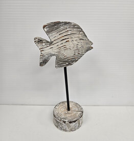 Small White Wooden Fish on Stand