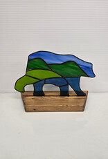 Stained Glass Bear on wood stand