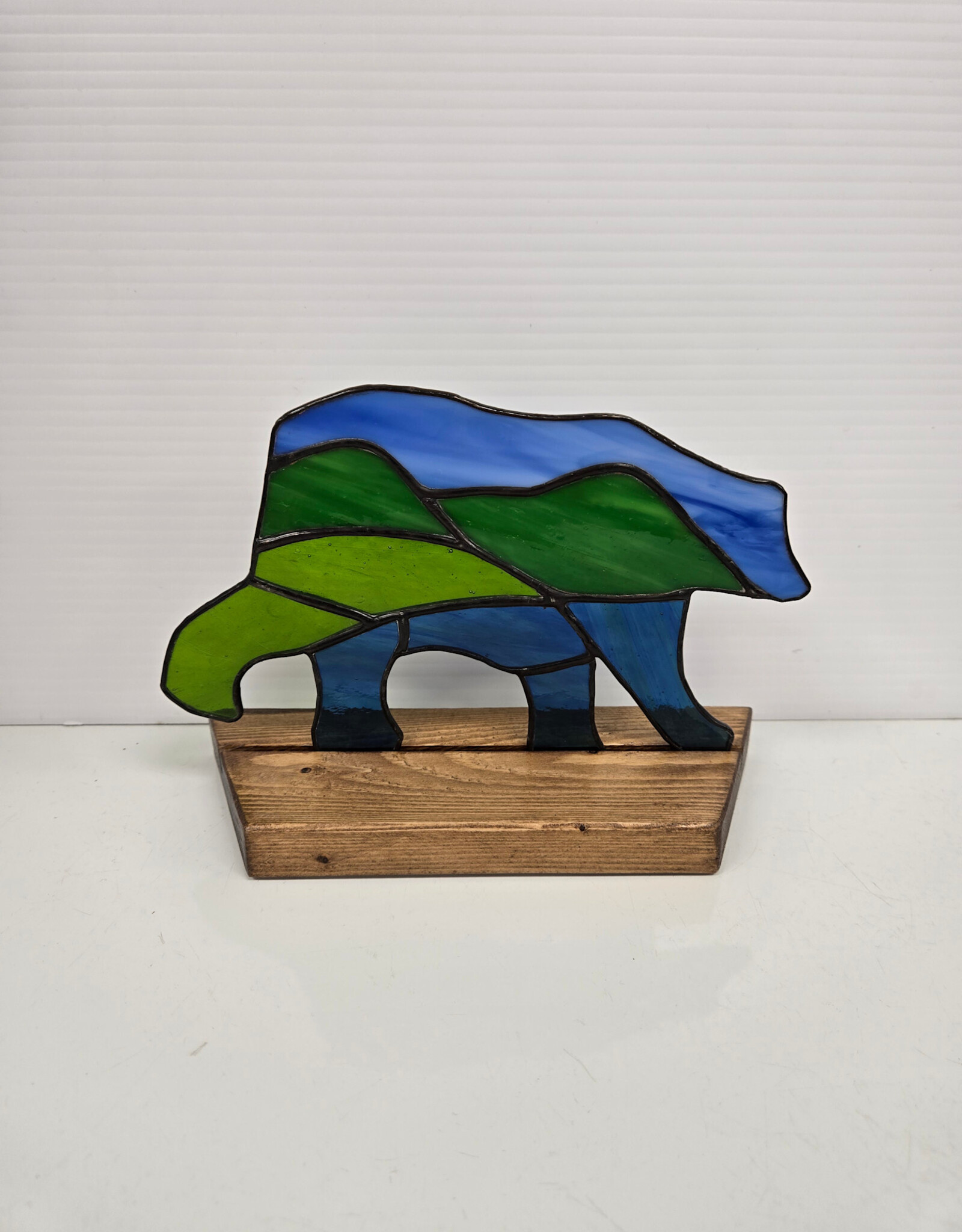 Stained Glass Bear on wood stand