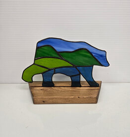 Stained Glass Bear on wood stand