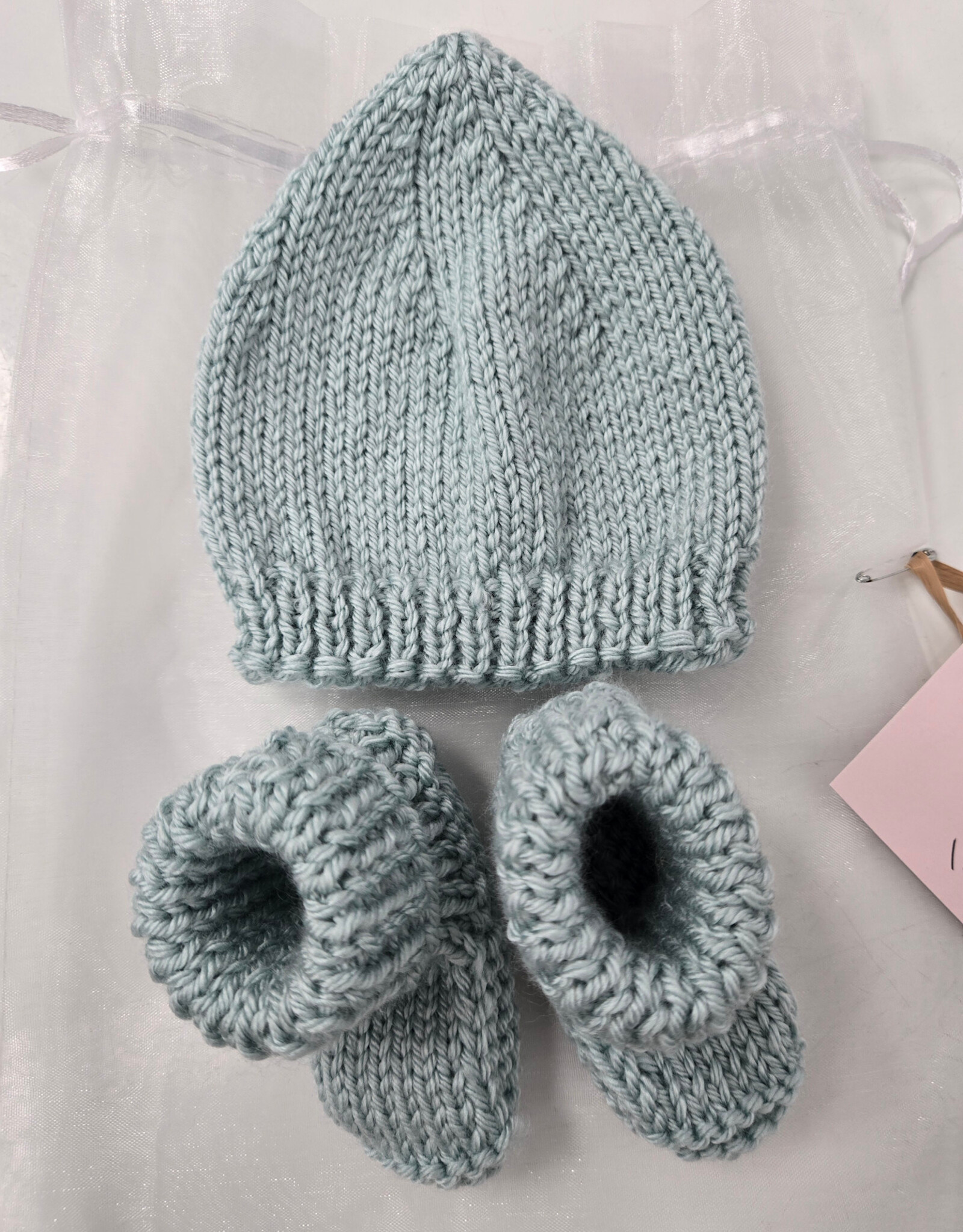 Knitted Bootie & Hat Set - Light Teal