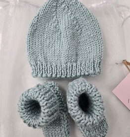 Knitted Bootie & Hat Set - Light Teal