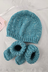 Knitted Bootie & Hat Set - Teal