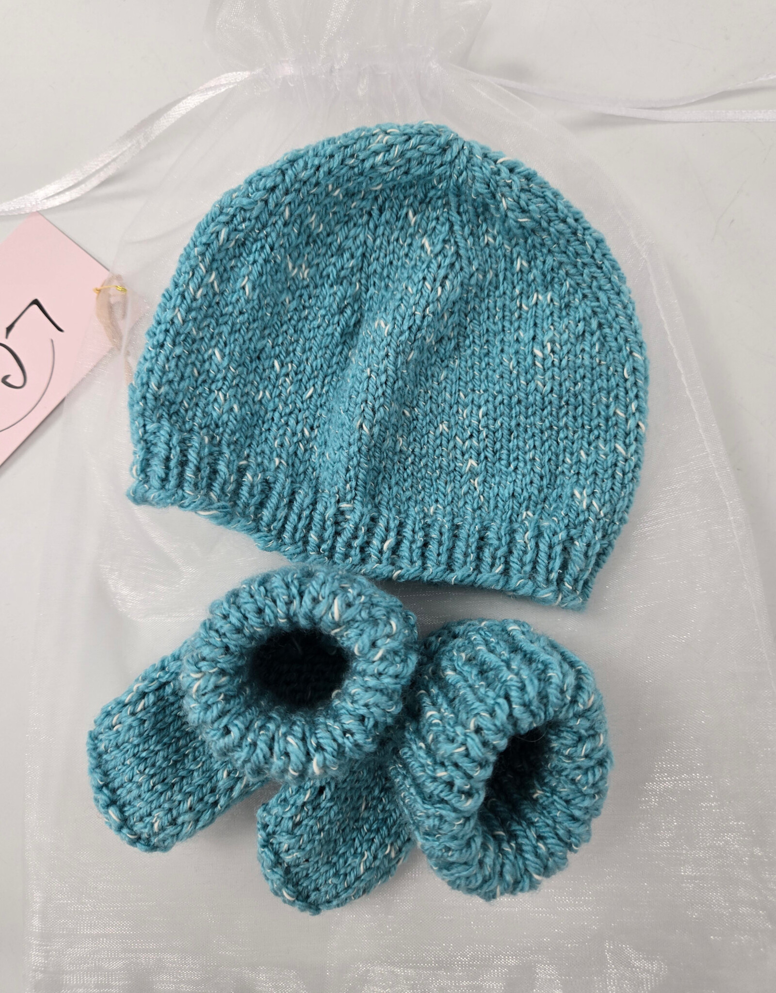 Knitted Bootie & Hat Set - Teal
