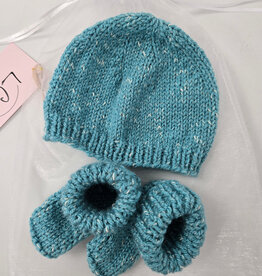 Knitted Bootie & Hat Set - Teal