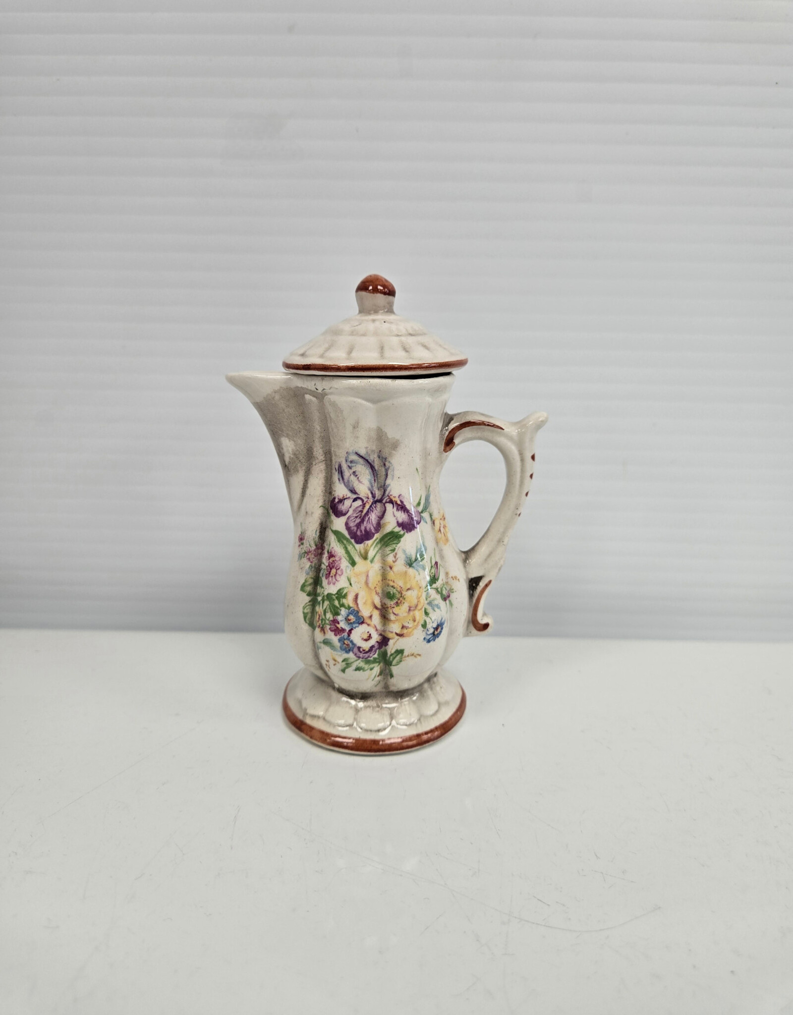Vintage Bassano Ceramics 4.5" Floral Pitcher w/lid