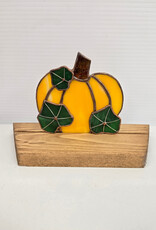 Stained Glass Pumpkin on wooden stand - 4.5"
