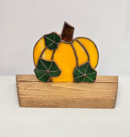 Stained Glass Pumpkin on wooden stand - 4.5"
