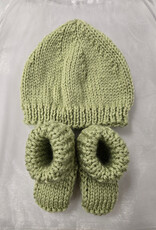 Knitted Bootie & Hat Set - Sage Green