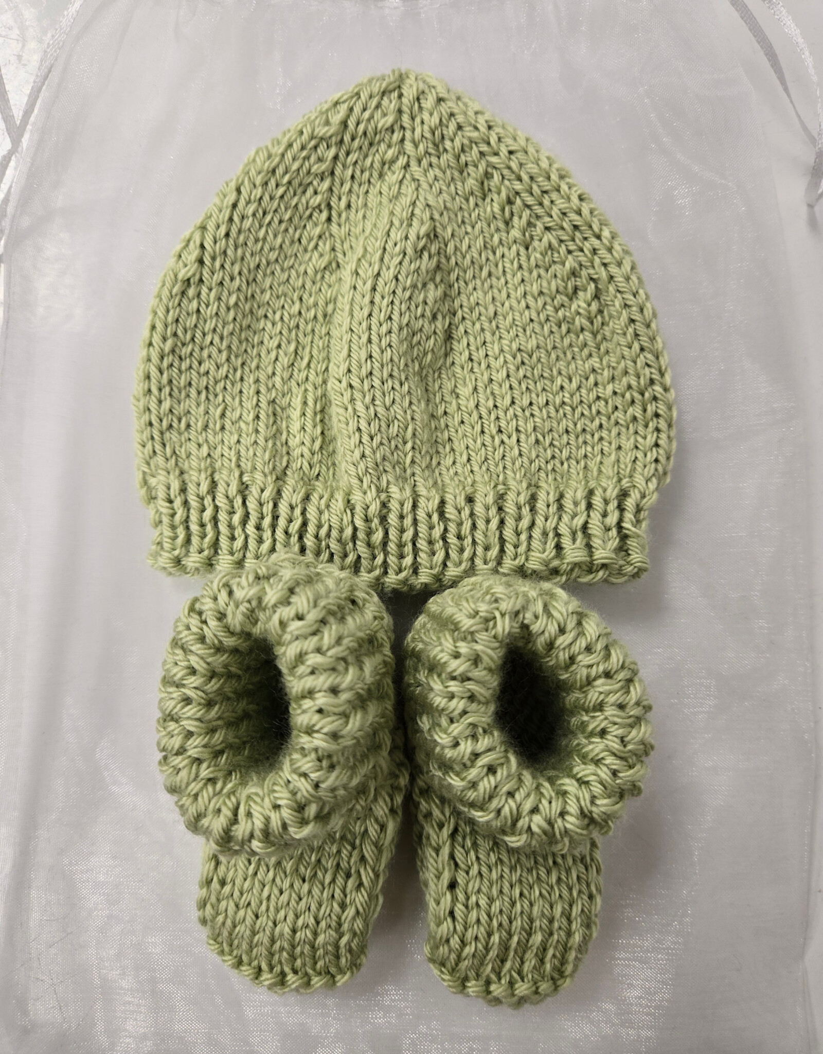 Knitted Bootie & Hat Set - Sage Green
