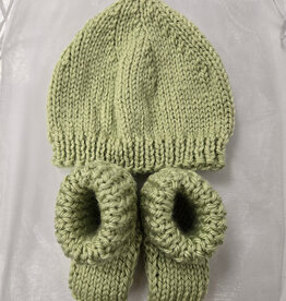 Knitted Bootie & Hat Set - Sage Green