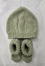 Knitted Bootie & Hat Set - Sage Green