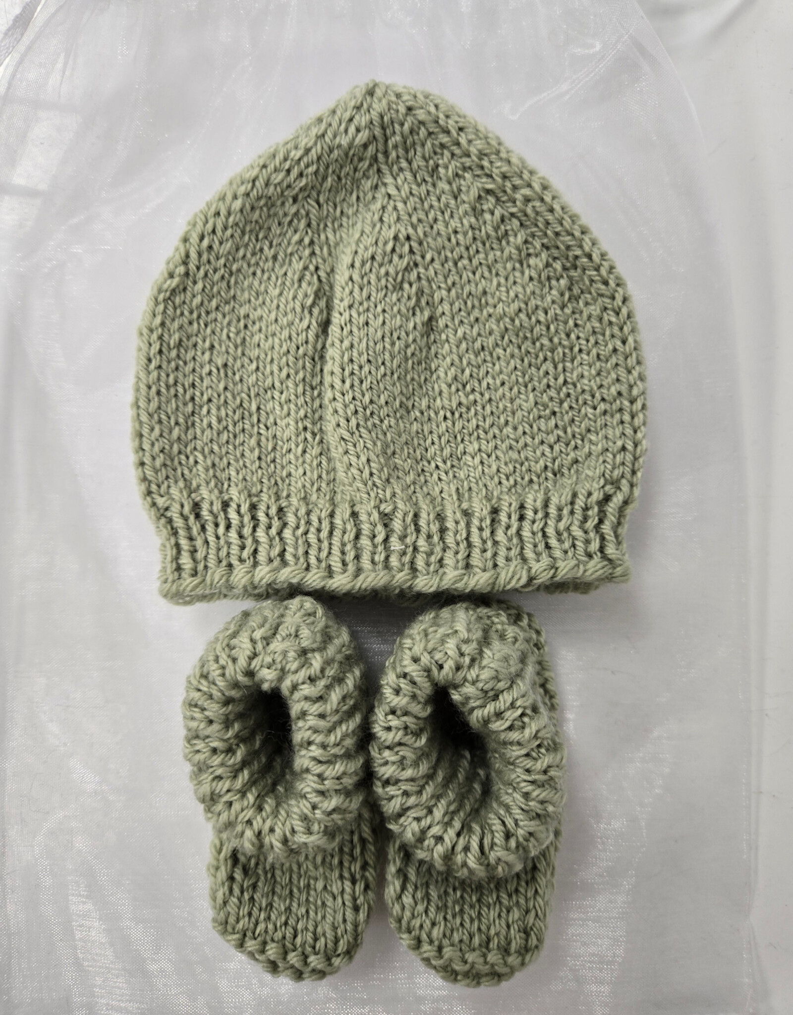 Knitted Bootie & Hat Set - Sage Green