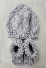 Knitted Bootie & Hat Set - Grey-Blue