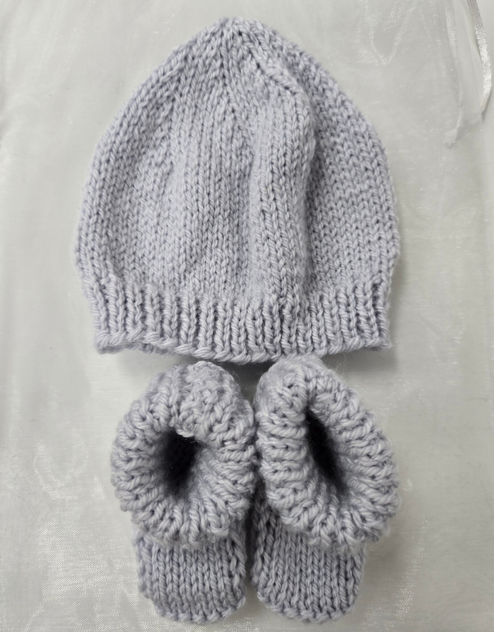 Knitted Bootie & Hat Set - Grey-Blue