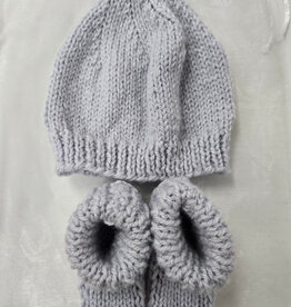 Knitted Bootie & Hat Set - Grey-Blue